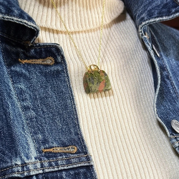 Unakite carved handbag vermeil gold pendant necklace/grounding stone for Scorpio - Picture 4 of 10